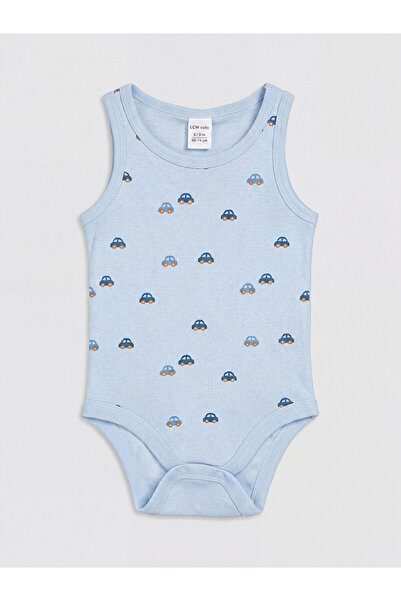 LC Waikiki Blue Crew Neck Car Patterned Baby Boy Bodysuit