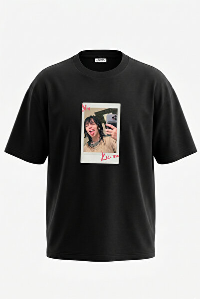 Anetos Μπλουζάκι Billie Eilish_10 με στάμπα σχεδίου, Unisex, Oversize, Μαύρο