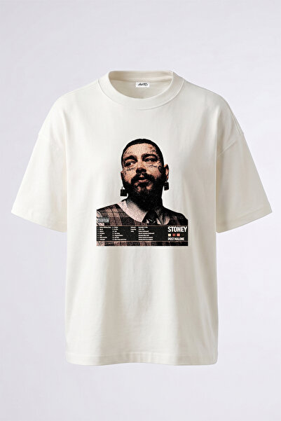 Anetos Λευκό μπλουζάκι με στάμπα Post Malone Design, Unisex, Oversize