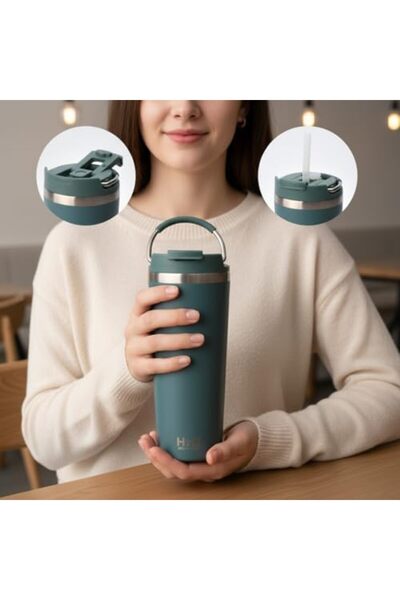 Yıldızan Ysf Shop 660 ml Stainless Steel Thermos Mug with Straw - 4 Color Opt...
