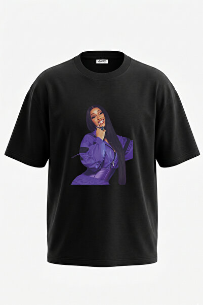 Anetos Cardi B_16 Design Printed Unisex Oversize Black Tshirt