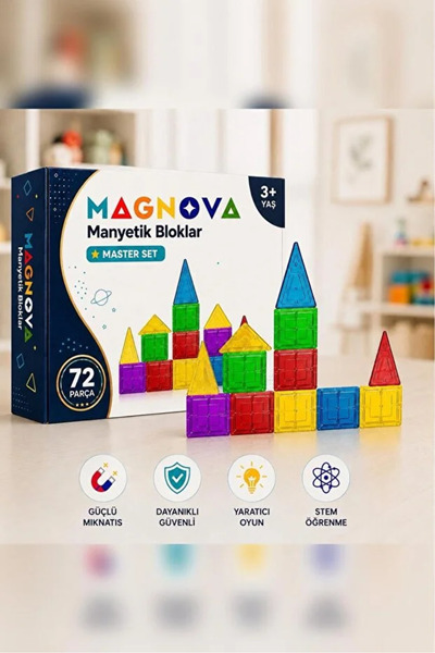 icone life 72 Parça Manyetik Yapı Blokları - Çocuklar için Renkli 3 Boyutlu K...