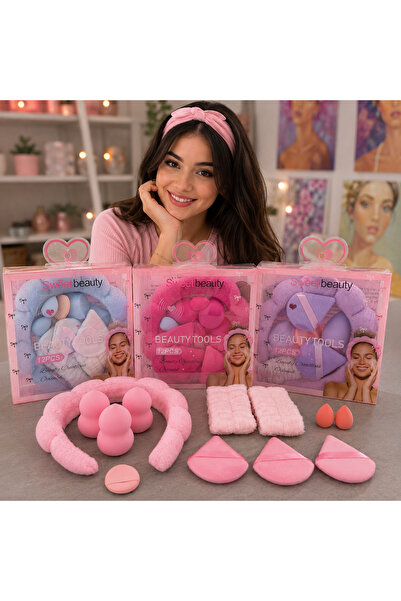 Sweetbeauty Set buretei machiaj Sweet Beauty 12 piese cu cordeluta si bandane