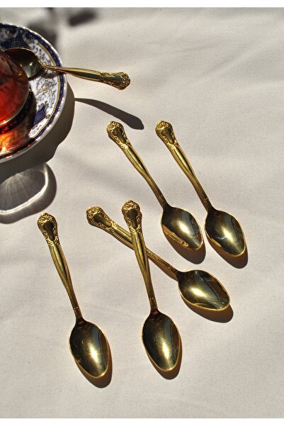 Qualitev 6-Piece Sultan Stainless Steel Gold Embroidered Tea Spoon Set for 6 ...