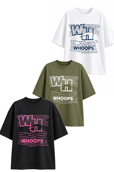 DI LORIA Women's Oversize Whoops Printed Lycra Crew Neck T-Shirt Set of 3 (95...
