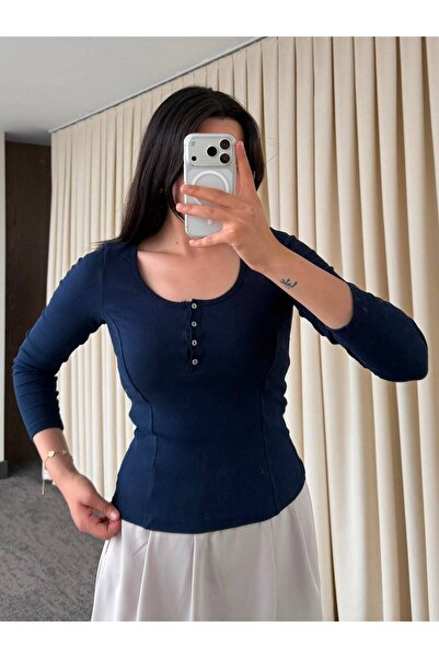 My Blog Navy Blue Buttoned Bodysuit - 2Y2634
