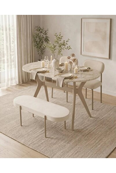 PLASMOB 70x120 Mutfak Masa Takımı 2 Sandalye 1 Bench Yıldız Model