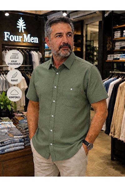 EREN STYLE Linen Classic 100% Cotton Short Sleeve Anti-Sweat Shirt
