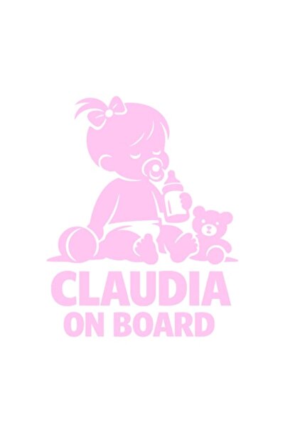 OEM Autocolant decorativ auto  "CLAUDIA ON BOARD ", 10cm, Roz
