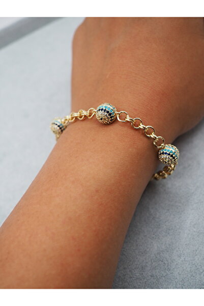 Stelle Jewelry سوار من الفولاذ المقاوم للصدأ مطلي بالذهب من ماركة CM مع 3 كرا...