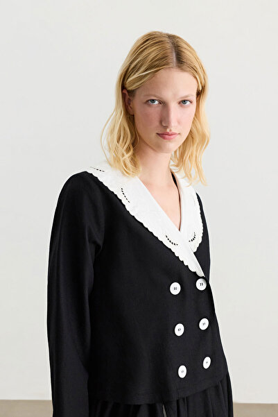 BE BLUE Black Embroidered Jacket with Collar Details