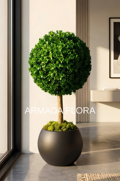 Armada Flora Yapay UV Korumalı Şimşir Top Ağacı 100 cm 27*33 cm Küre Saksılı ...