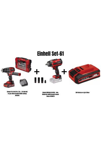 Einhell Set-61(18/70 Li-İ BL Drabeli matkap+18/450 Darbeli Somun Sıkma+3AH Ba...