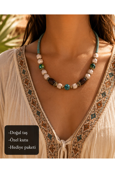HER ŞEY NOTA www.herseynota.com Bohemian Mireya Natural Stone Bead Necklace H...