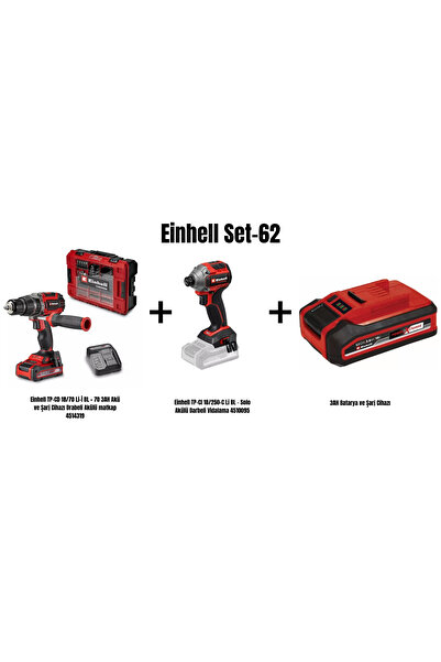 Einhell Set-62(18/70 Li-İ BL Drabeli matkap+18/250-C Li BL Darbeli Vid.+3AH B...