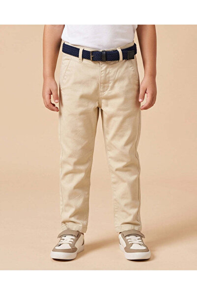 REDTAG Boys Cream Dobby Belted Trousers