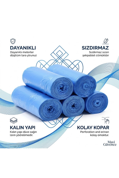 Larimar 100 Pieces Medium Size Garbage Bags 55X60 cm (5 Rolls) Thick Durable Blue Trash Bags for Home and Office Use
