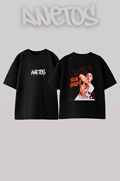 Anetos Μπλουζάκι Eminem Slim Shady_7 με στάμπα, unisex, oversize, μαύρο