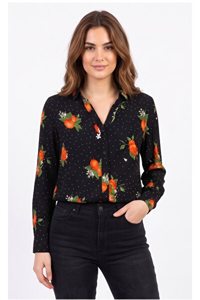 Collezione Women's Black Printed and Polka Dot Patterned Buttoned Long Sleeve...