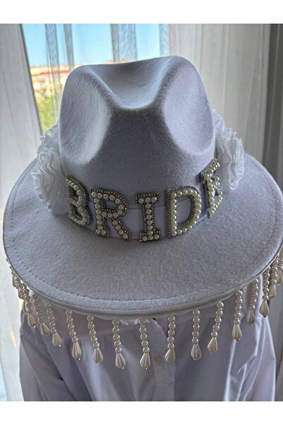 Stil Tasarım Toka Tasarım Beyaz Bride Fötr Şapka