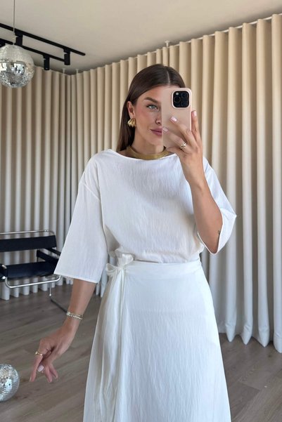 Sue Store White Skirt Tie Detail Short Sleeve Dress