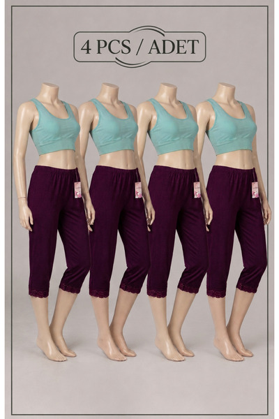 Ladytime 4-Pack Women's 100% Cotton Capri Leggings under Dress Underwear Lace...