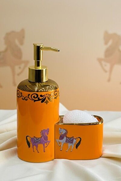 Yıldızan 3K_Store Premium Porcelain Horse Liquid Soap Dispenser with Sponge H...