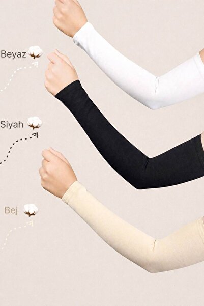 LA SEFA 3 Pairs of Multi-Purpose Combed Cotton Sleeves— Black— White— Beige