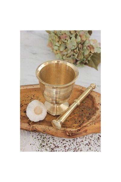 Empressco Büyük Boy Sarı Pirinç Havan Sarımsak Dövücü, 12 cm, Kolay Kullanım