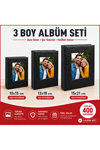 3 boy Deri Albüm seti-10x15/13x18/15x21-400 adet