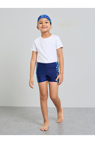 Styli Boys Side Pannel Print Swim Shorts with Cap