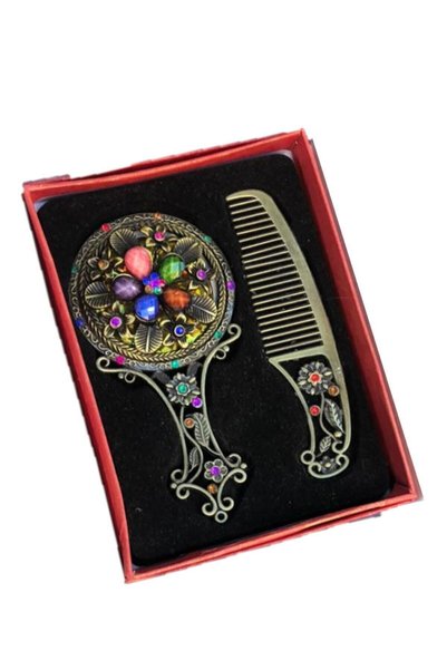 Empressco Stylish Metal Mirror and Comb Set, Authentic Patterned, Alternative...