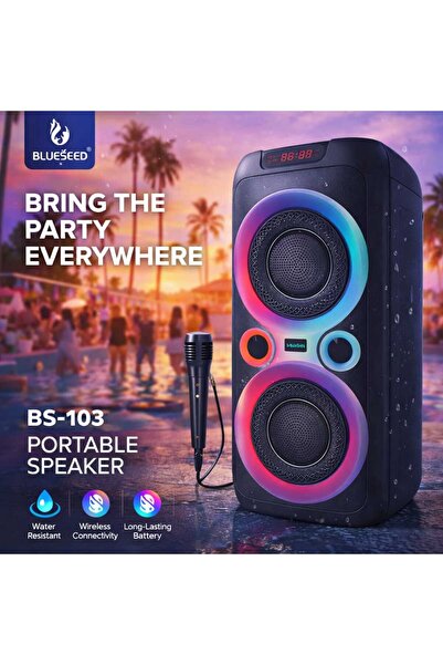blueseed BS-103 Portable Bluetooth Party Speaker with Mic & LED