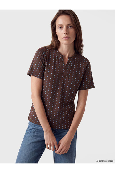 LC Waikiki Lcw Grace Brown Polka Dot 100% Cotton Women's T-Shirt