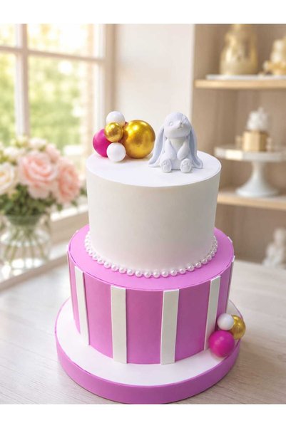 Bp Bizden Pastacılık 💗 Tavşan Figürlü Pembe Baby Shower Pastası | 2 Katlı Öz...