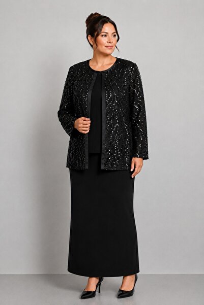 bihan store Women's Sequined Evening Dress Jacket and Blouse Set - Y26-4060 -...