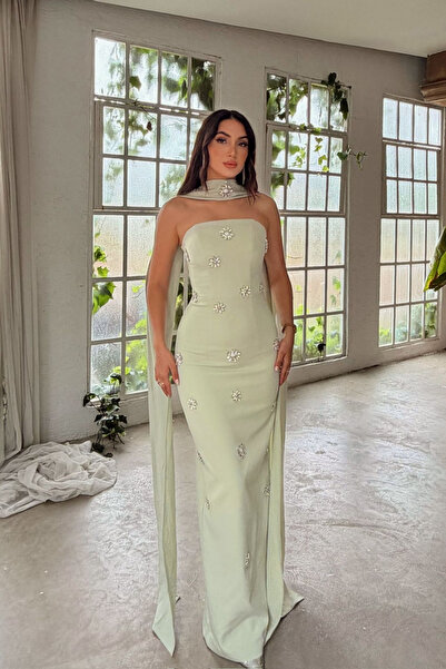 Sindimoda Aysu Straplez Boyun Şal Detay İşleme Abiye 1159