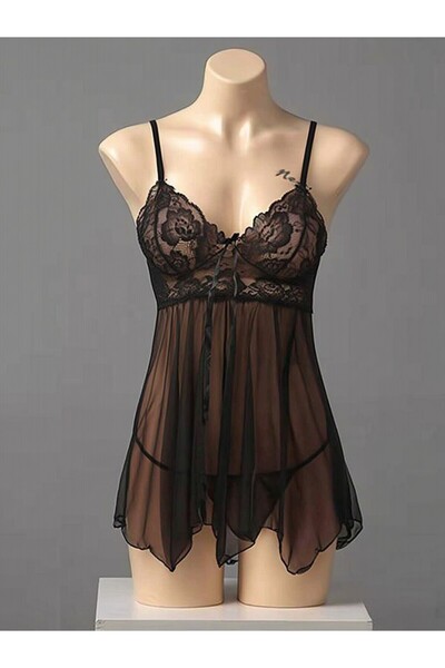 Sthxyfaith Womens 2 Piece Lace Sheer Mesh V Neck Babydoll Teddy Lingerie Set ...
