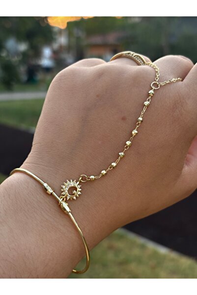 MODA Gold Color Steel Shahmeran Bracelet with Sun & Moon Figures – Minimal El...