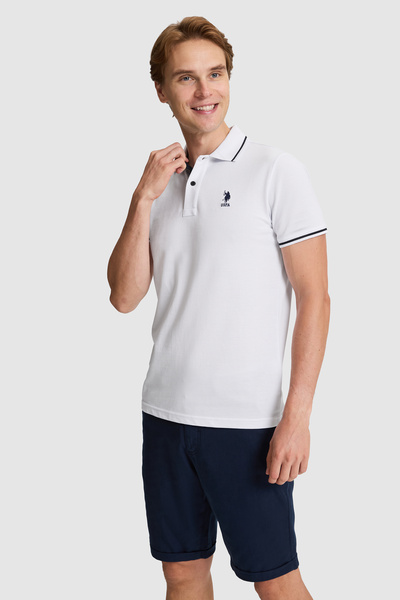 U.S. Polo Assn. Men's White Slim Fit Polo Collar Basic T-Shirt 50326975-Vr013