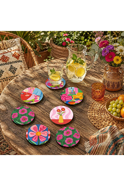 samsunlazer Retro Bohemian Round Coasters Set of 6 |   Colorful Mdf Decorativ...