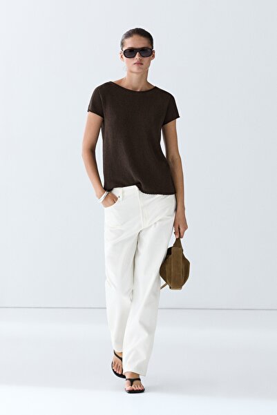 Massimo Dutti Pamuk karışımlı kısa kollu triko kazak