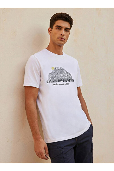 FAV Men Slim Fit Crew Neck Short Sleeves Sketch Art Print T-shirt