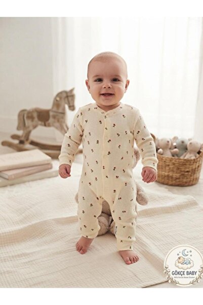 Gökçe Baby Floral Patterned Organic Cotton Baby Romper – Long Sleeve Snap Romper