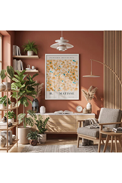 KOLAJTASARIM Matisse Orange Flower Layout Tablou înrămat cu lemn alb Poster d...
