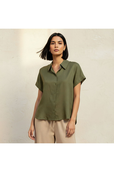 FAV Regular Fit Linen Blend Shirt with Extended Sleeves