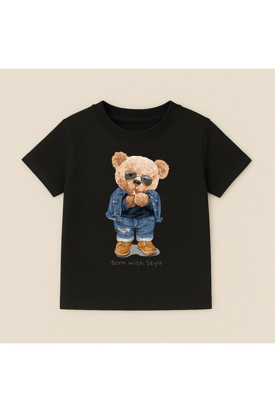 SVART WEAR Παιδικό και εφηβικό μπλουζάκι με στάμπα αρκουδάκι, βαμβακερό, με κ...