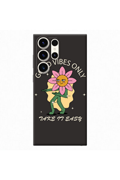 Other Samsung S24 Ultra Good Vibes Only Black Colored Silicone TPU Θήκη