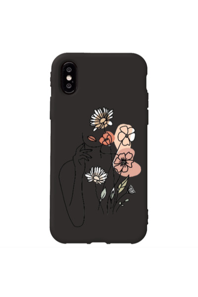Other Apple iPhone Xs Lady with Flowers Black Colored Silicone TPU Θήκη