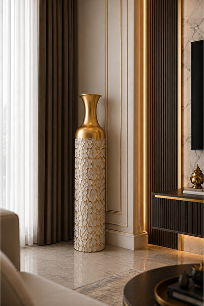 MİS KİTCHEN Florence Gold Decorative Metal Floor Vase 84 cm – Luxury Living R...